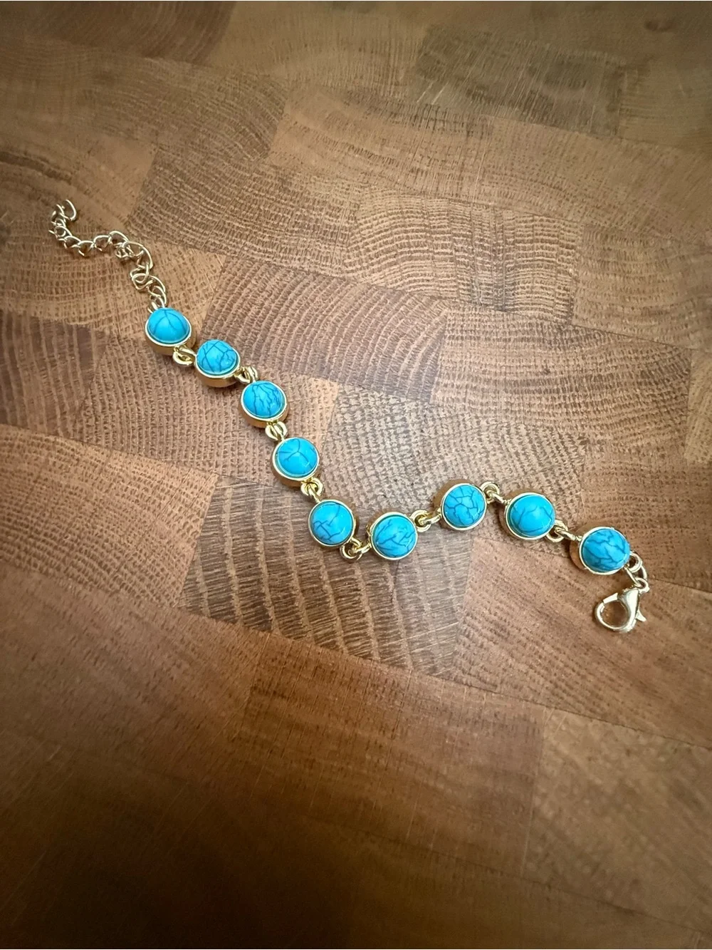 Gold-Tone Bracelet with Turquoise Stone Accents - Women Jewelry Bracelet